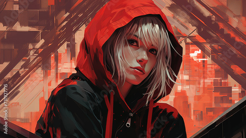 cool modern hip hop dancer girl in a red hoodie, concept art blonde woman