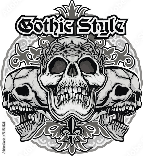 Gothic sign with skull, grunge vintage design t shirts