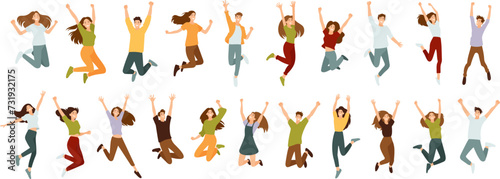 Wallpaper Mural Big set of hugging people in flat style. Men and women are in a dynamic jumping pose. Torontodigital.ca
