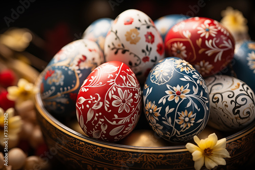An array of vividly hued Easter eggs adds a burst of color to the celebration