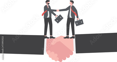 Negotiation for business winning, agreement or partnership deal for both benefit, merger and acquisition, professional talk concept, businessman handshake with success negotiation over balance seesaw.