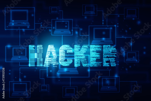 2d illustration cyber crime and internet privacy hacking.Network security,cyber attack,computer virus,ransomware and malware concept