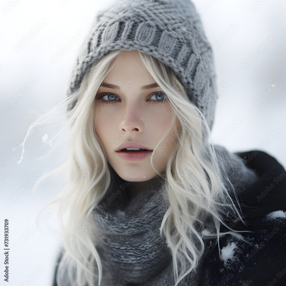 Winter Elegance: Nordic Beauty with Blonde Hair and Blue Eyes, Stunningly Beautiful Female - Generative AI Winter Elegance: Nordic Beauty with Blonde Hair and Blue Eyes, Stunningly Beautiful Female - Generative AI