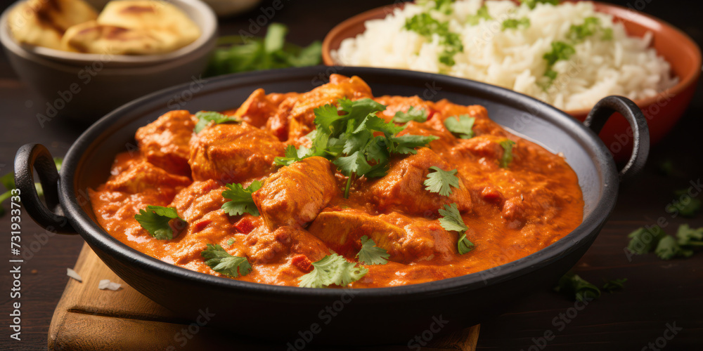 Delicious Indian Chicken Curry with Spicy Masala Sauce, Served with Basmati Rice - an Irresistible Meal! Delicious Indian Chicken Curry with Spicy Masala Sauce, Served with Basmati Rice - an Irresistible Meal!
