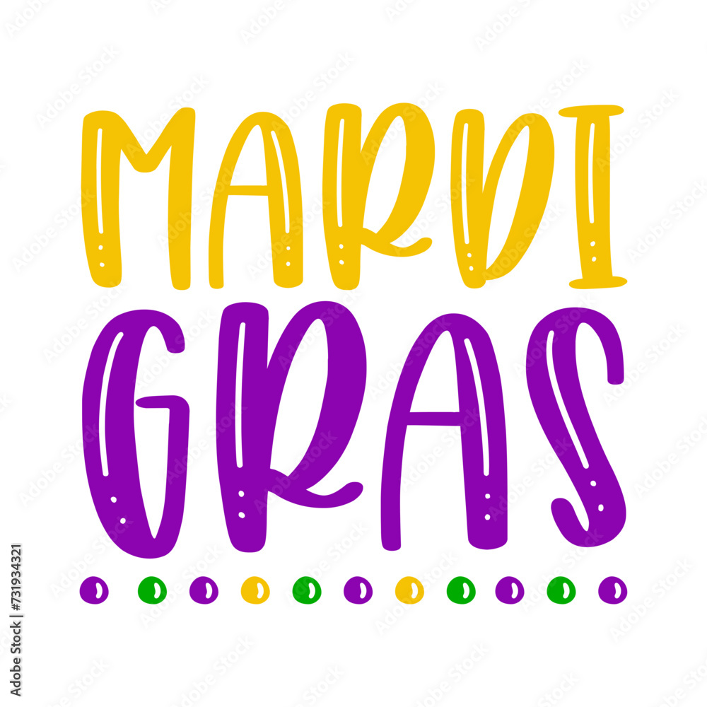 Mardi Gras typography design on plain white transparent isolated background for card, shirt, hoodie, sweatshirt, apparel, tag, mug, icon, poster or badge