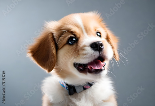 baby dog with funny expiration on minimal background, puppy