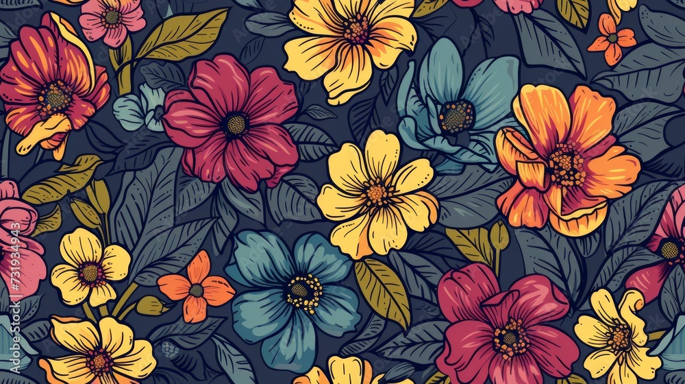 Seamless pattern flower on gray background. Generative Ai Seamless pattern flower on gray background. Generative Ai