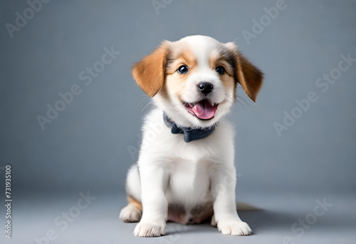 baby dog with funny expiration on minimal background, puppy