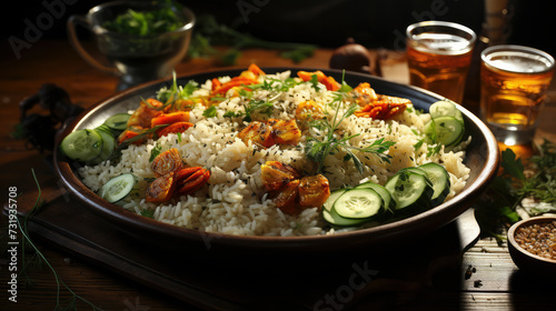 Healthy eating. Nutritious meal with wholegrain rice, perfect for health-conscious designs. Vibrant, fresh, and inviting.