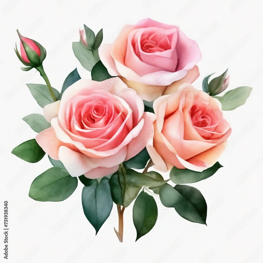 Naklejka premium bouquet of pink roses flowers watercolor isolated on white background.