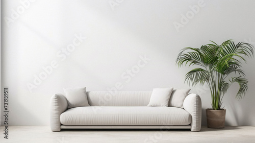 Comfortable modern sofa, soft luxury couch in cozy living room minimal elegant aesthetic home interior design contemporary style background space. House furniture store shopping advertising promo . © Synthetica