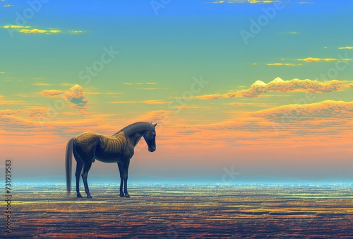 A Horse Standing Behind a Field Full of Animal © zahidcreat0r