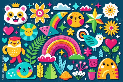 colorful summer trendy rainbows vector illustratio