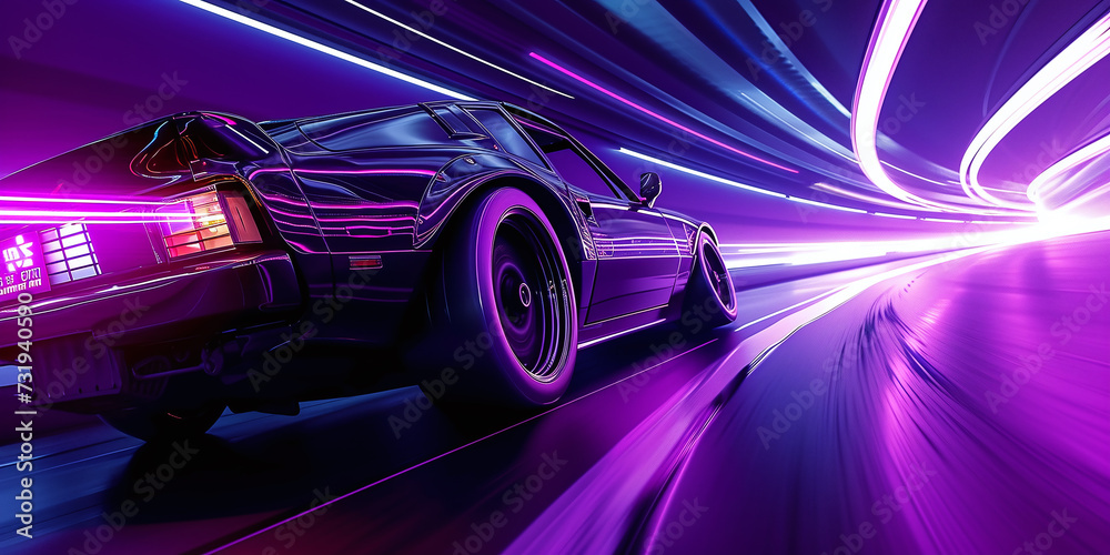 Retro Sythwave 80s style, pink car, vehicles, ultra wide background Retro Sythwave 80s style, pink car, vehicles, ultra wide background
