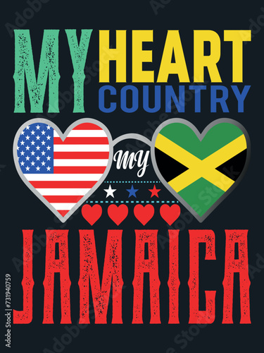My Heart My Country My Jamaica T-shirt Design. USA Jamaica T-shirt Design. T-shirt Design. (ID: 731940759)