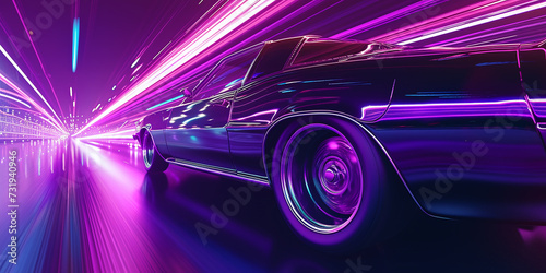 Retro Sythwave 80s style, pink car, vehicles, ultra wide background