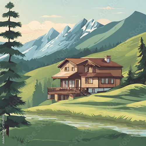 illustration of a beautiful mountain view