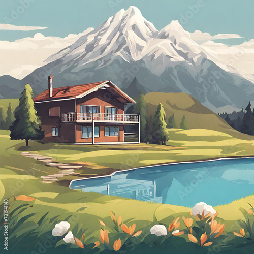 illustration of a beautiful mountain view