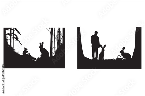 Happy Easter day Element Silhouette, Happy Easter Day Rabbits and Egg silhouette set.