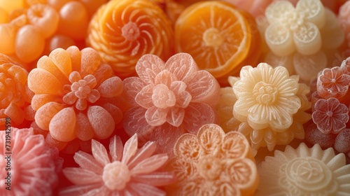 a close up of a bunch of oranges and pinks and yellows and pinks and oranges and pinks and oranges and yellows and pinks and oranges and oranges and yellows and oranges and oranges.