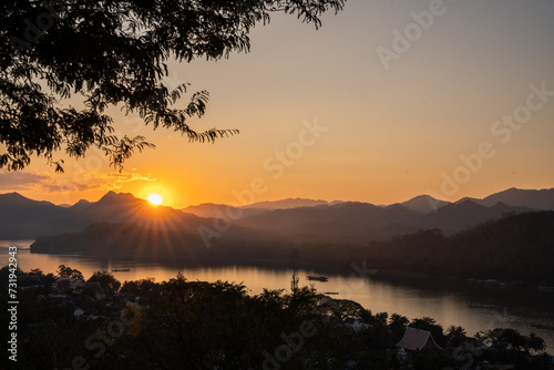 View of the countryside and the city of Luang Prabang from the top of Mount Phousi in Laos, Southeast Asia. photo