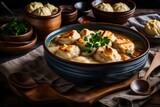 A meal of nourishing chicken and dumplings with fluffy dumplings