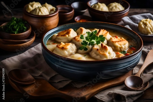A meal of nourishing chicken and dumplings with fluffy dumplings