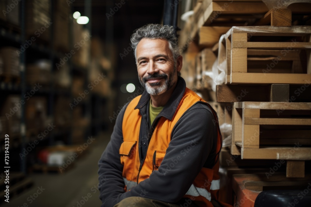 Portrait of a middle aged worker in warehouse