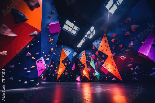 Indoor colorful artificial rock climbing walls photo