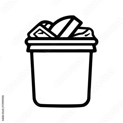 Trash can with garbage. Overflowing trash bin, isolated