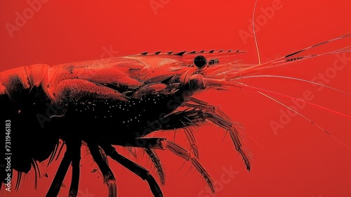 a close up of a red background with a bug in the center of the image and a black bug in the middle of the image. photo