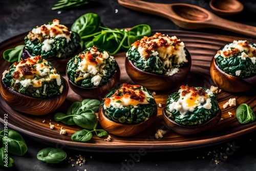 A plate of savory spinach and feta stuffed mushrooms