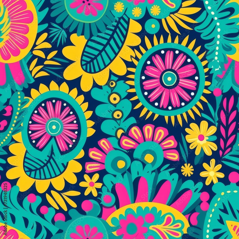 Fototapeta premium Exotic Botanical Carnival Pattern. Seamless Latin-themed botanical pattern with festive vibes.