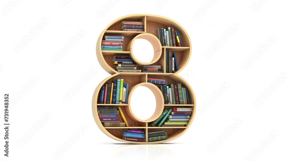 Numbers 0 to 10 in the form of shelves with books isolated on white. Countdown or counting for school, education