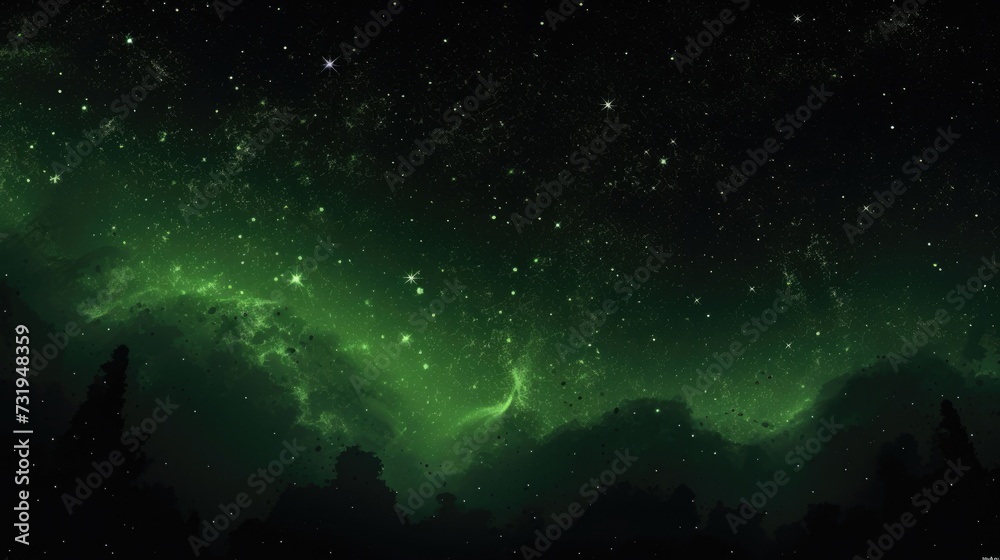 Fototapeta premium Vibrant Green Nebula Galaxy. A dynamic and vibrant green nebula forms a galaxy in the dark cosmos.