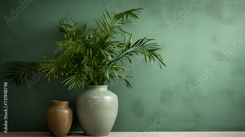 plant in a vase,, vase on the wall