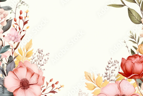 Floral frame with space for text. Template for card  invitation. Isolated watercolour illustration.