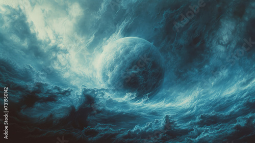 Menacing Uranian Tempest: Swirling clouds evoke turbulent atmosphere, hinting at cosmic chaos in Uranus's stormy weather. Astronomy, turbulence, caution photo