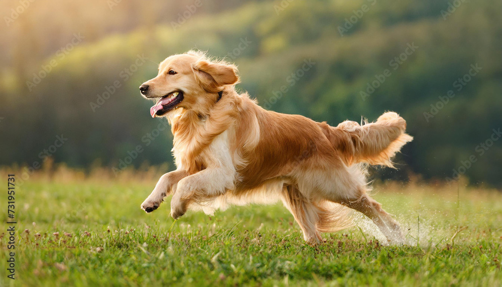 Golden retriever playing and running outdoor