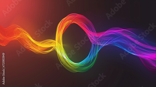 abstract background with rainbow colors, lines and waves on dark background
 photo