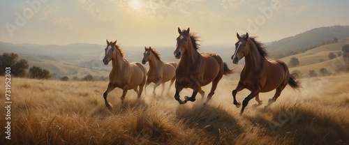 Horses Running through the Field