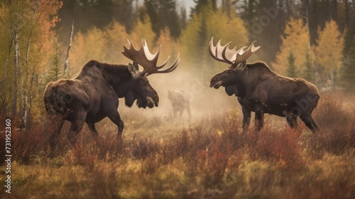 moose fight in the middle of the rut in the fall © kucret