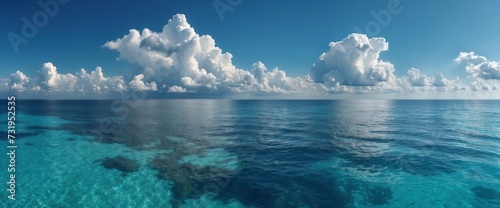 Vast azure ocean with white fluffy clouds
