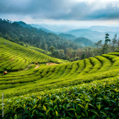 Picturesque tea plantation  cut out