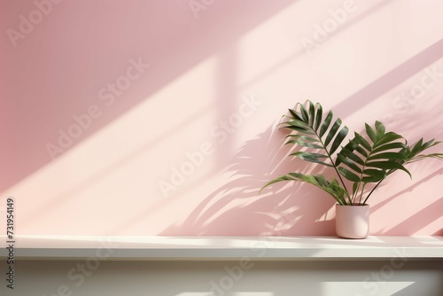 Houseplant with pinkish leaves on white shelf © GreenMOM