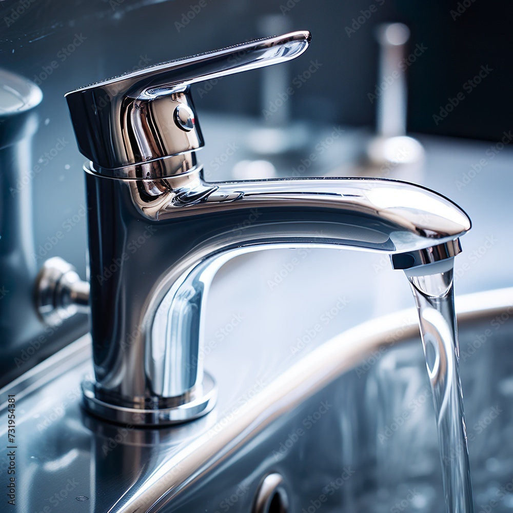 Nahaufnahme von einem silbernen Wasserhahn im Bad