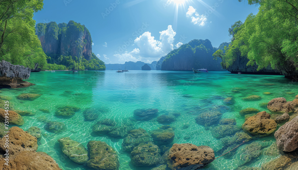 Pileh Lagoon with green emerald ocean at Koh Phi Phi Thailand,generative ai