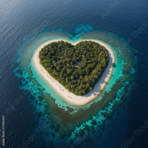Small heart-shaped island in the middle of the ocean: aerial view © alexx_60