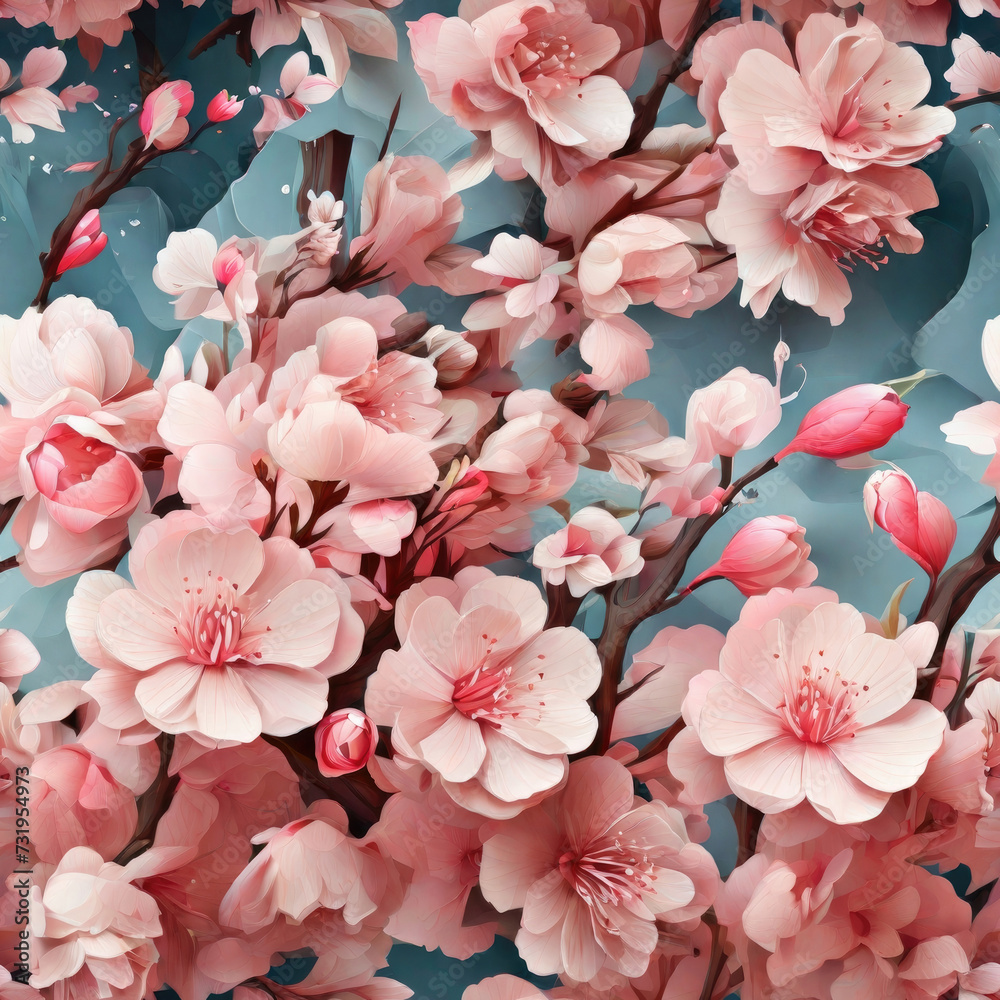 Beautiful cherry blossom sakura flowers. Seamless pattern