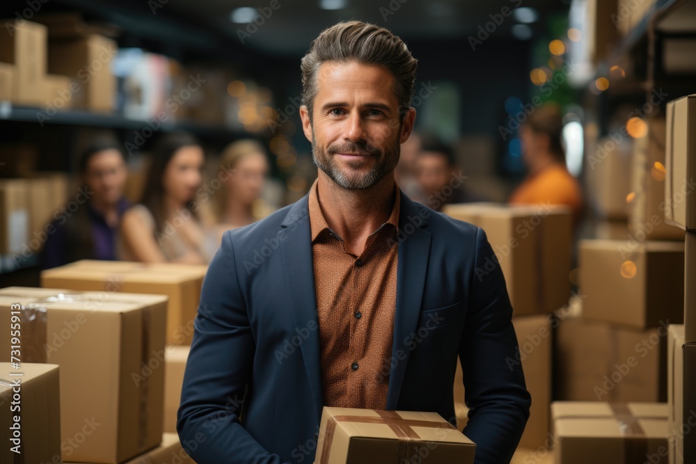 Confident Businessman in Warehouse Confident Businessman in Warehouse